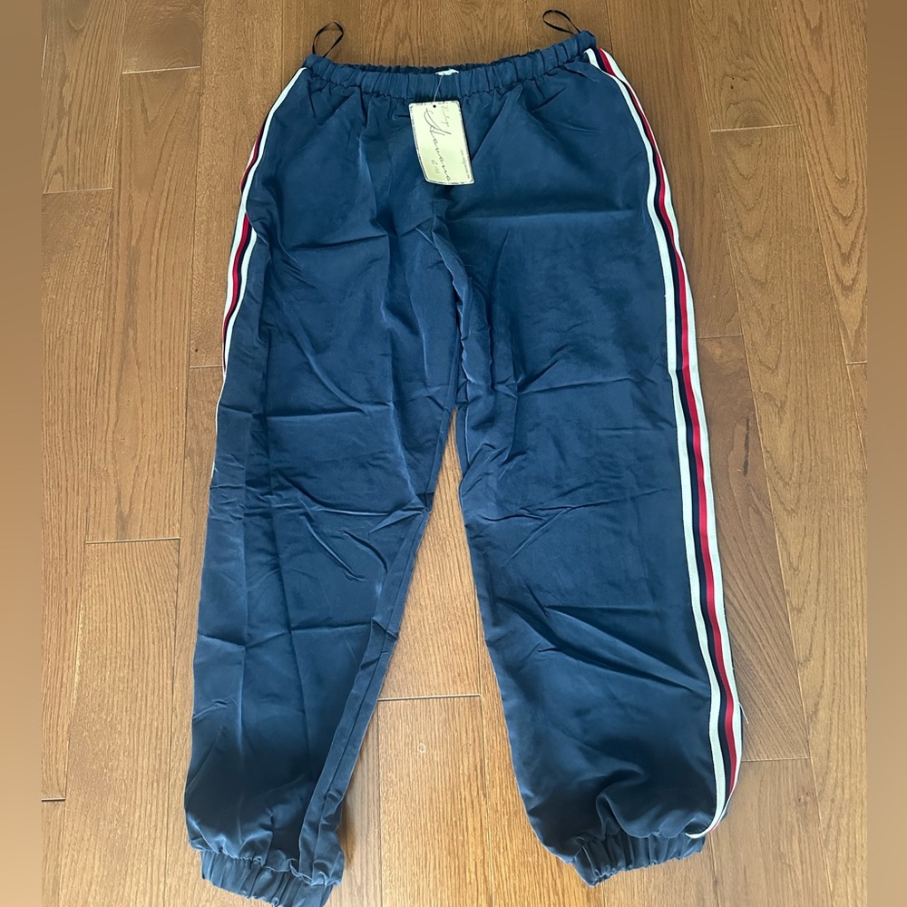 Vintage Havana Navy Track Pants with Red and White Stripes junior medium NWT